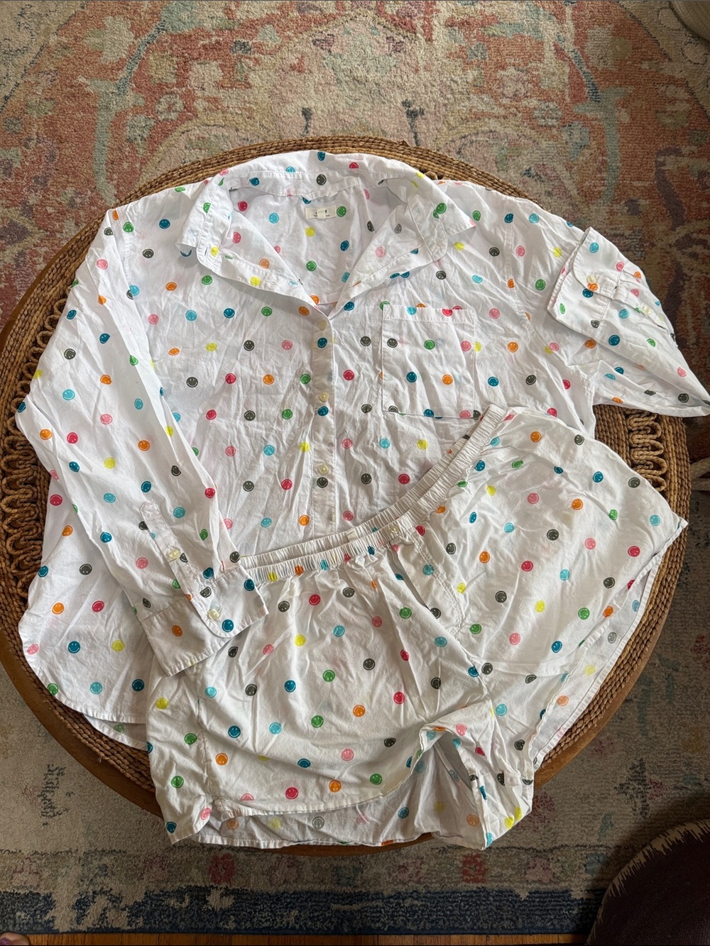 aerie White Sleep Set with Multicolor Smiley Dot Print XL